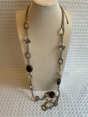 Vintage LIA SOPHIA Looking Glass Earth Tone Multi-Strand Statement Necklace #641